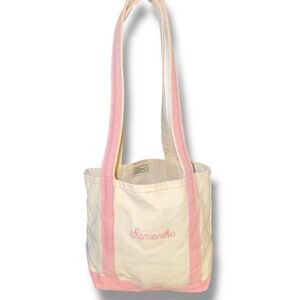 L.L. Bean Boat and Tote Pink Trim Canvas Tote Personalized Samantha Made In USA